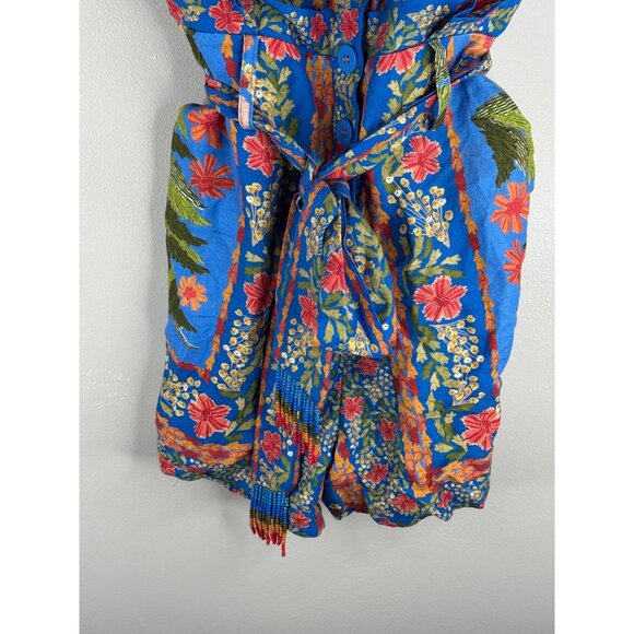 NWT FARM RIO Stitched Garden Blue Floral Romper Tropical Beaded Tie Size XXS - Picture 8 of 11